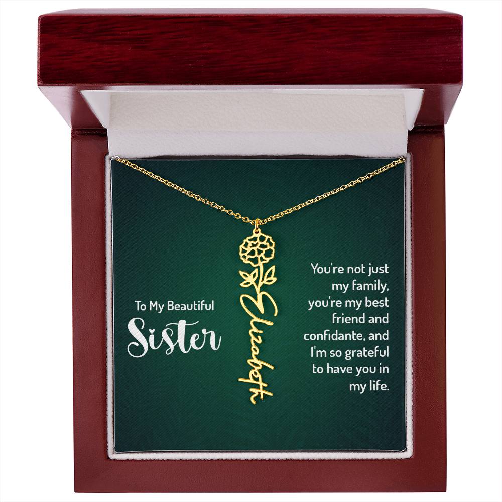 Flower Birth Month Name Necklace - To My Beautiful Sister