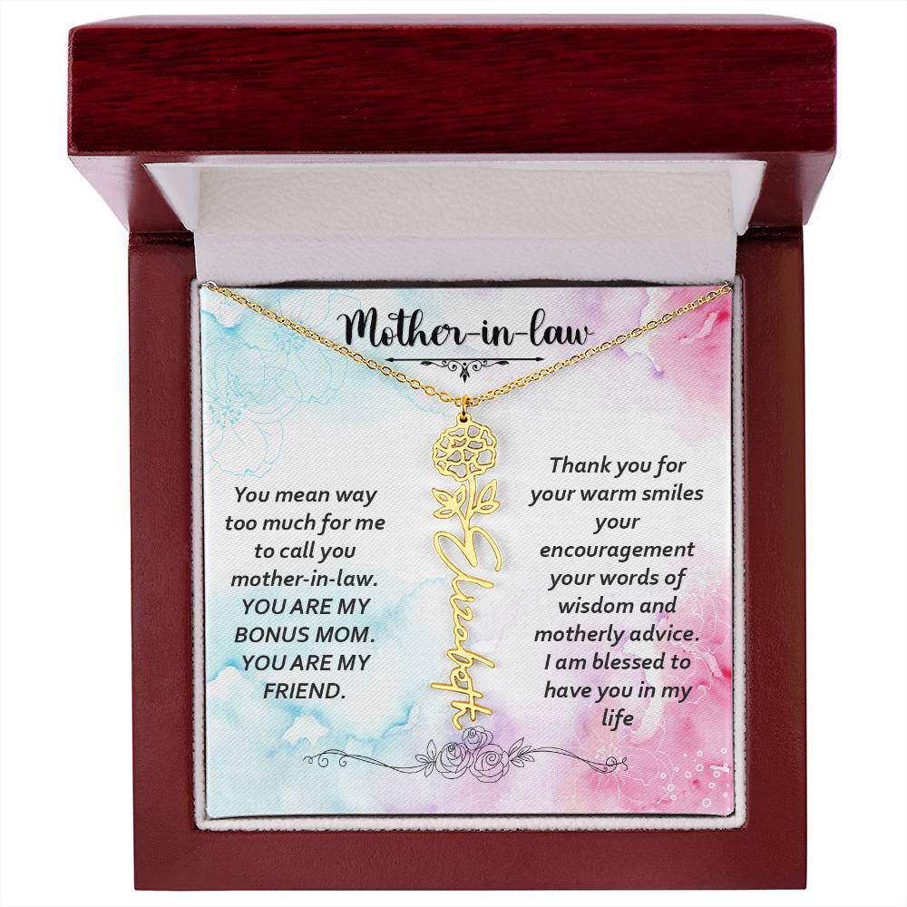 Flower Birth Month Name Necklace - Mother In Law