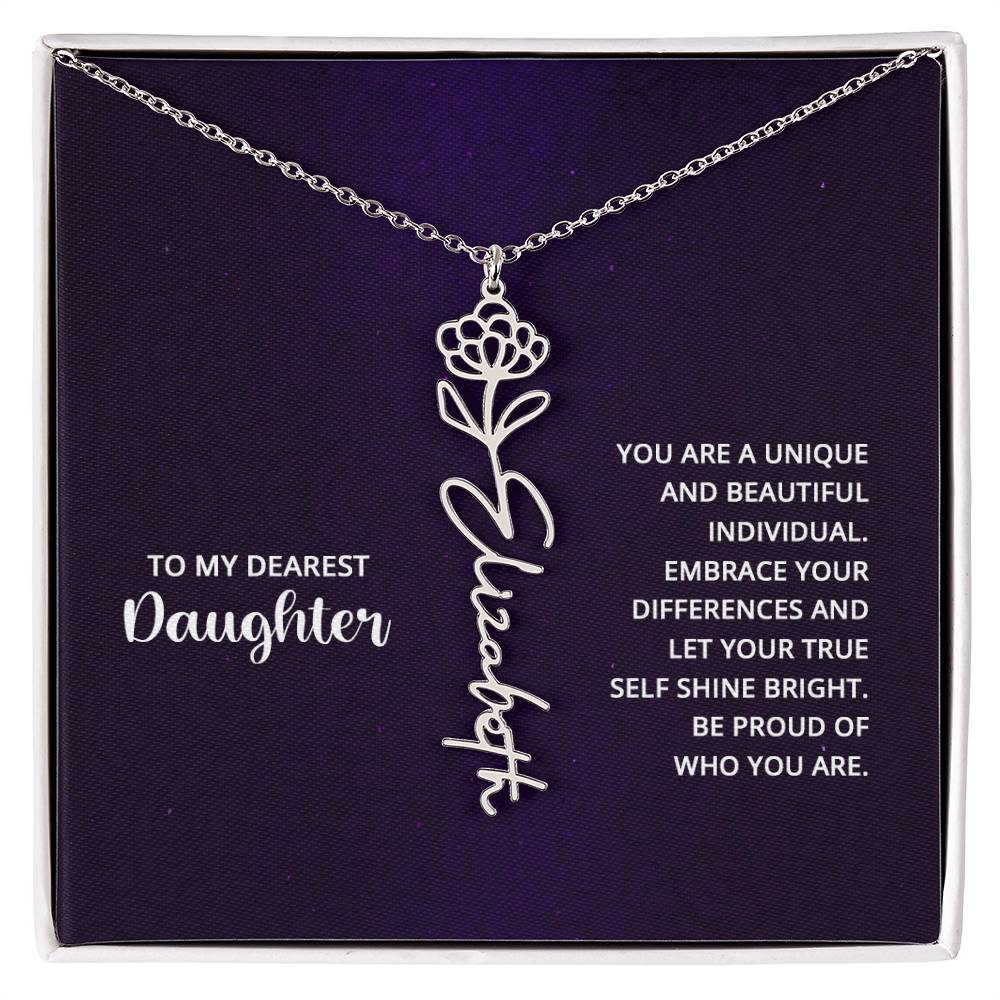 Flower Birth Month Name Necklace - To My Daughter