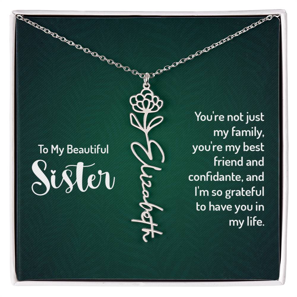 Flower Birth Month Name Necklace - To My Beautiful Sister