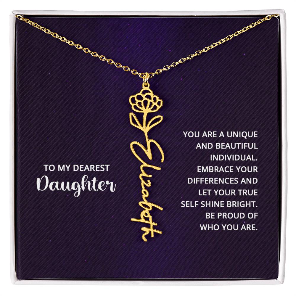 Flower Birth Month Name Necklace - To My Daughter