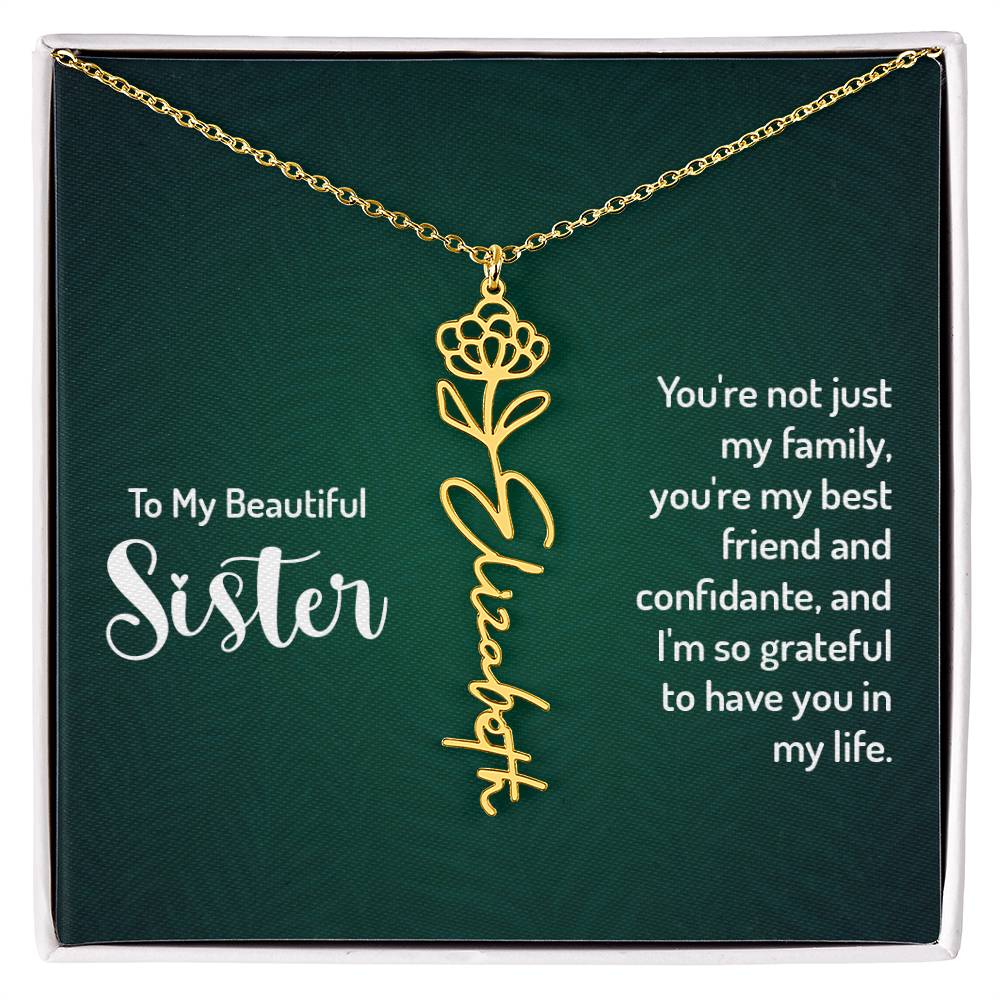 Flower Birth Month Name Necklace - To My Beautiful Sister