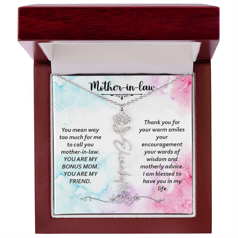 Flower Birth Month Name Necklace - Mother In Law