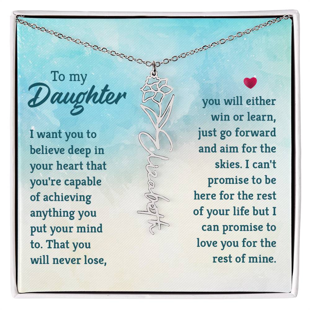 Flower Birth Month Name Necklace - To Daughter