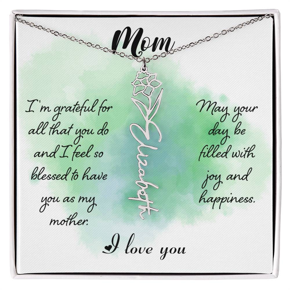 Flower Birth Month Name Necklace - To Mom