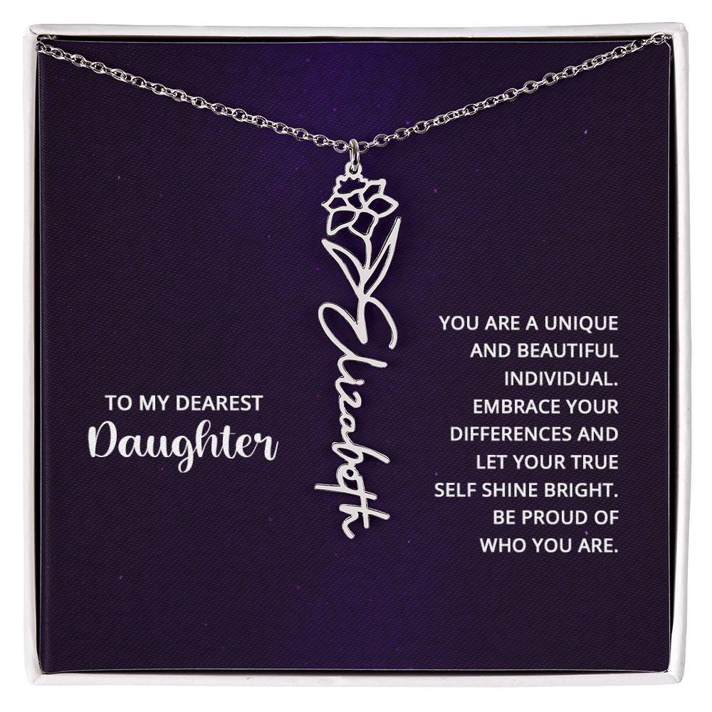 Flower Birth Month Name Necklace - To My Daughter