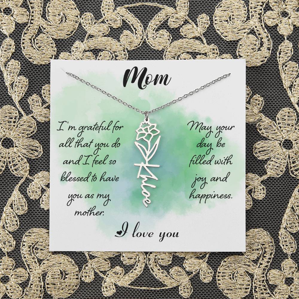 Flower Birth Month Name Necklace - To Mom