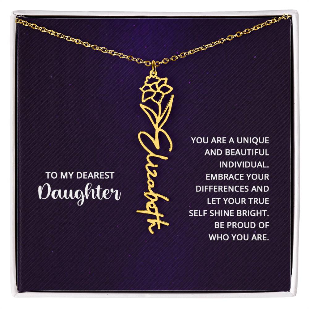 Flower Birth Month Name Necklace - To My Daughter