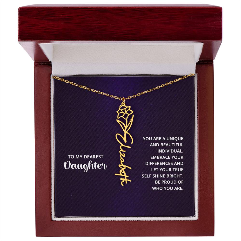 Flower Birth Month Name Necklace - To My Daughter