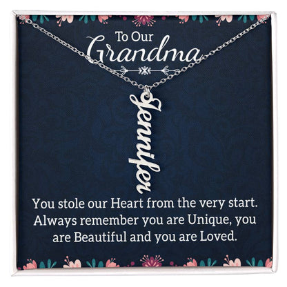 Personalized Vertical  Multi Name Necklace - To Our Grandma