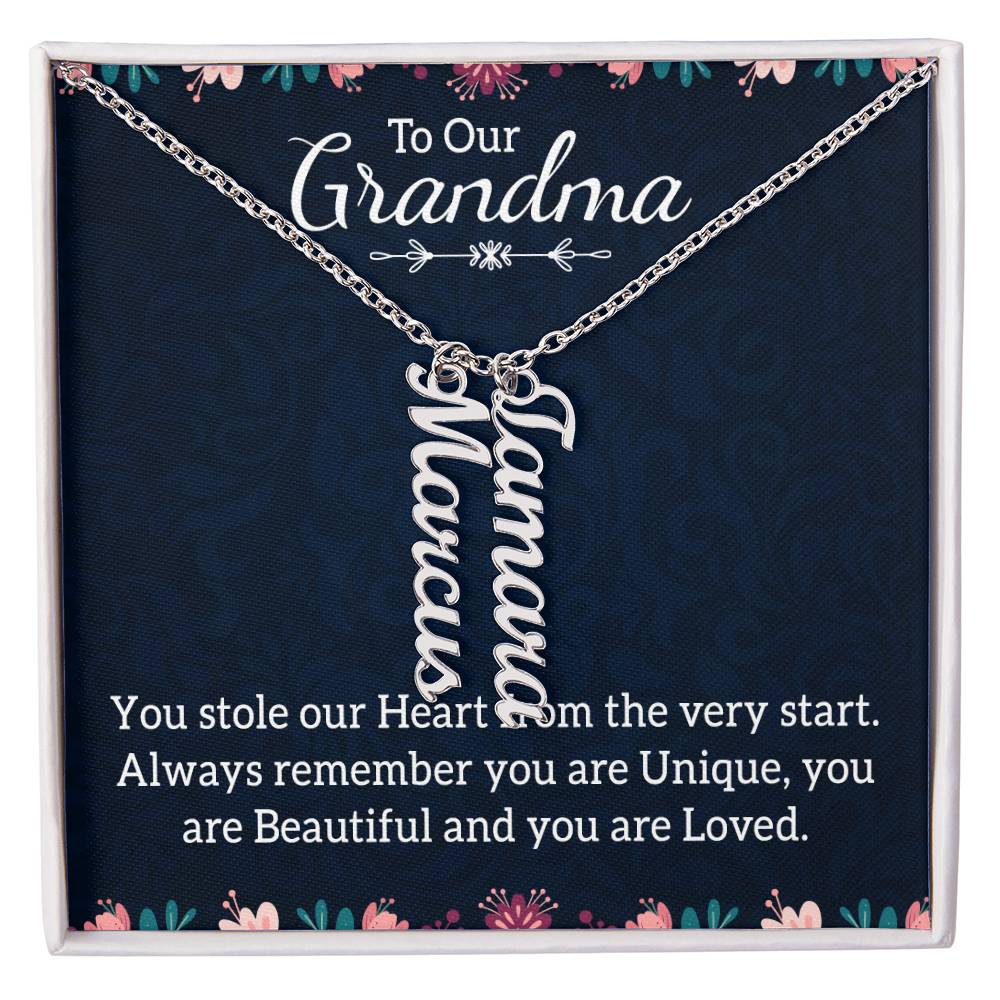 Personalized Vertical  Multi Name Necklace - To Our Grandma