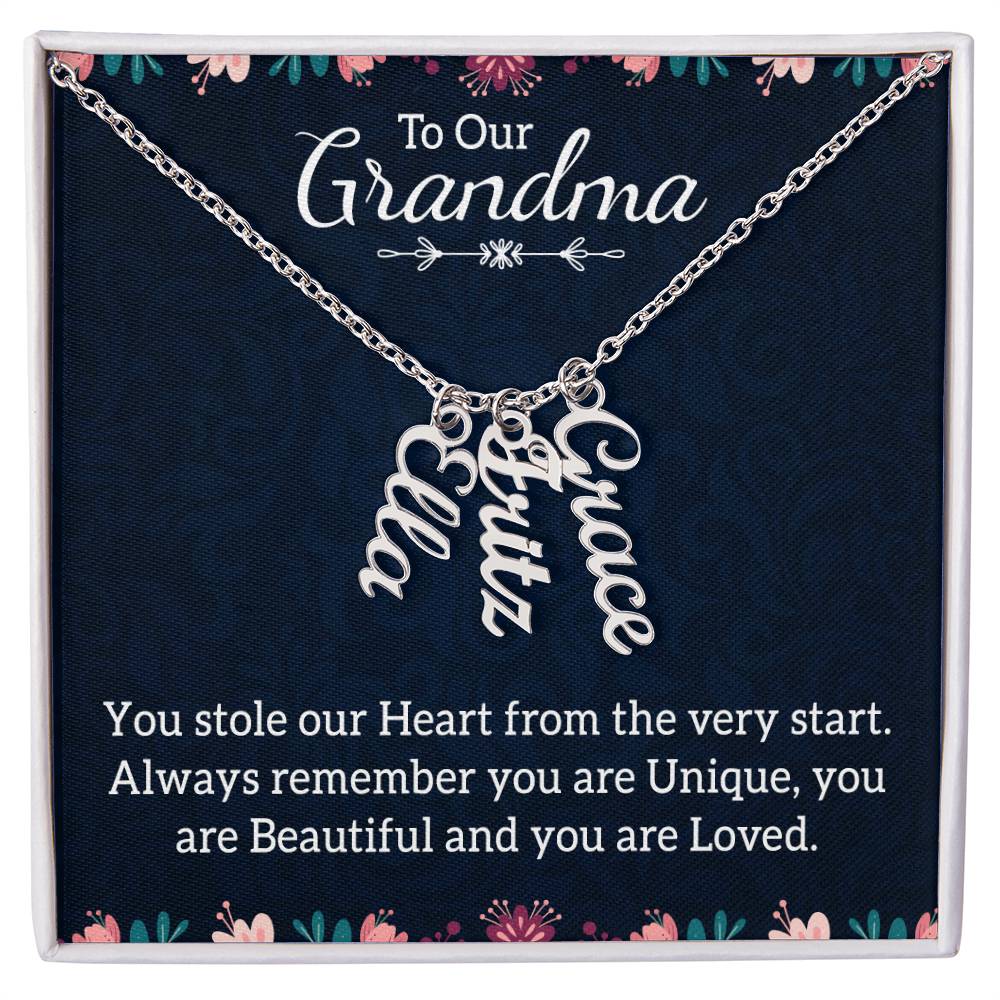 Personalized Vertical  Multi Name Necklace - To Our Grandma