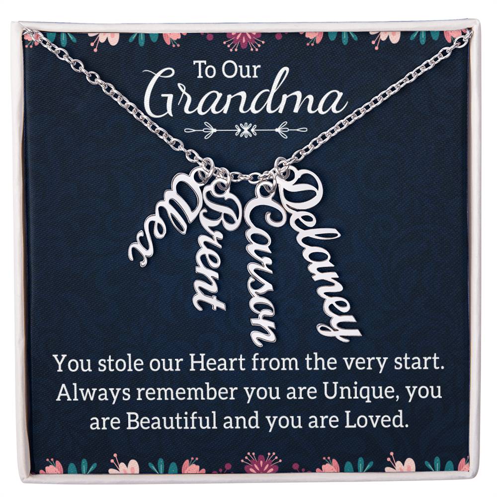 Personalized Vertical  Multi Name Necklace - To Our Grandma