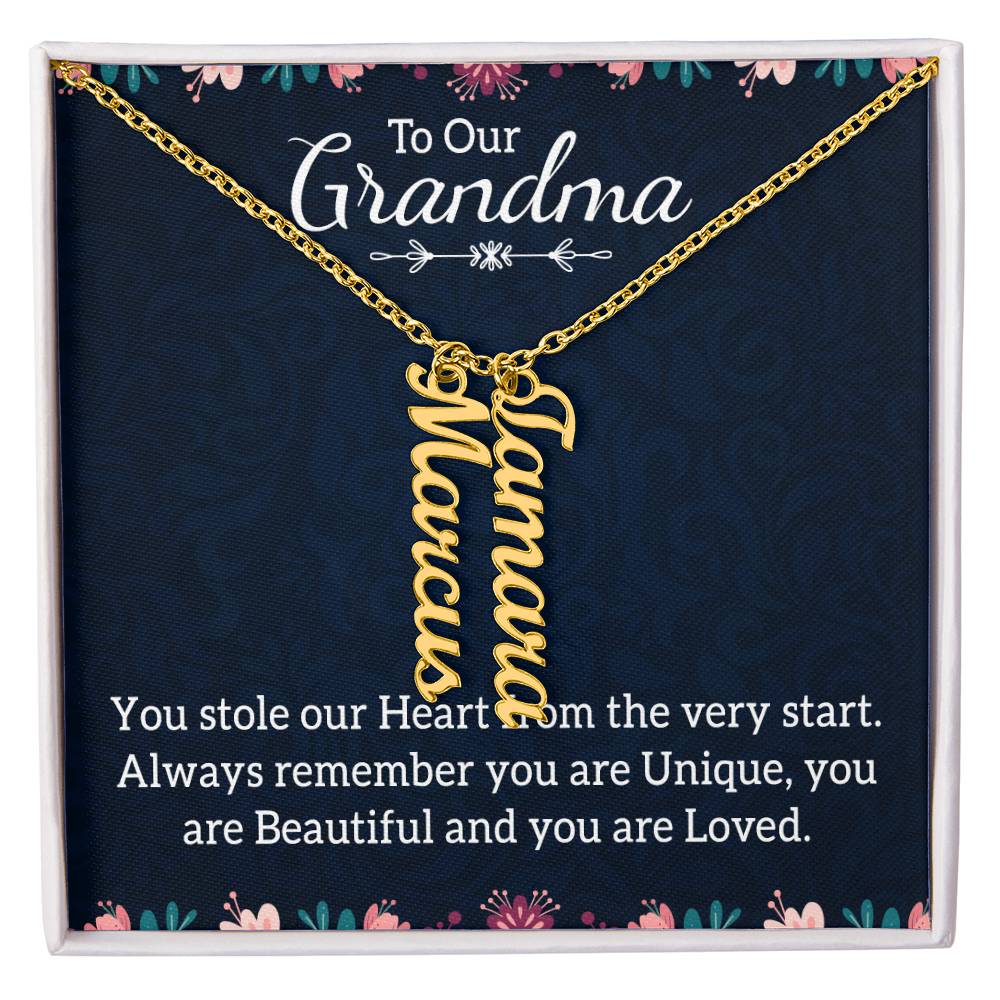 Personalized Vertical  Multi Name Necklace - To Our Grandma