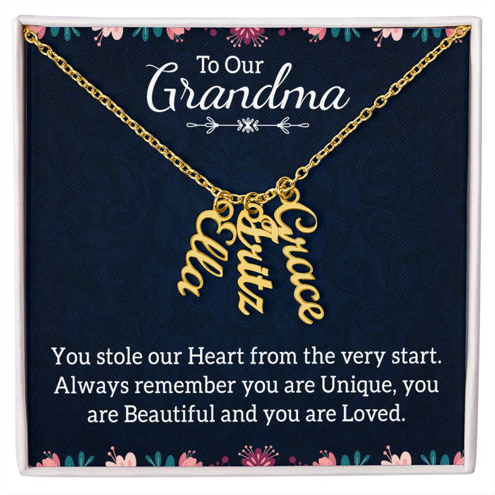 Personalized Vertical  Multi Name Necklace - To Our Grandma