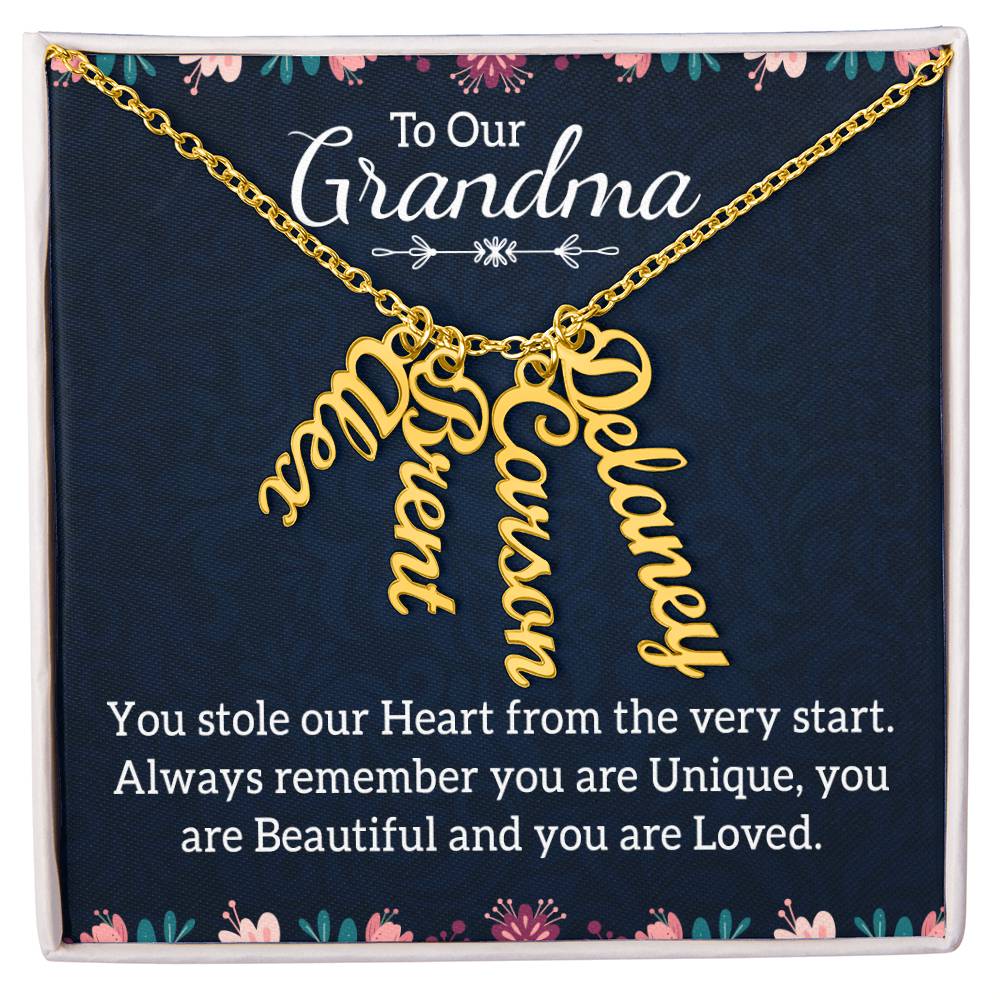 Personalized Vertical  Multi Name Necklace - To Our Grandma