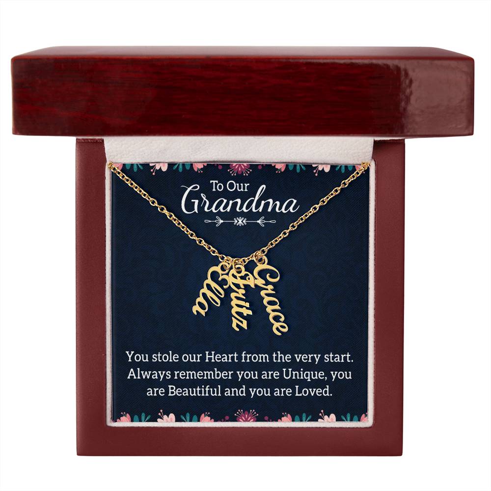 Personalized Vertical  Multi Name Necklace - To Our Grandma