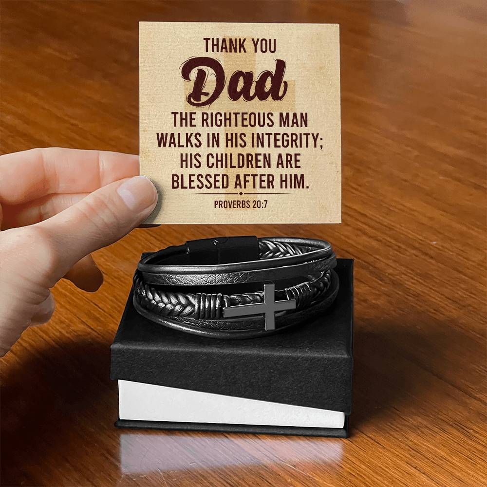 Men's Cross Leather Bracelet - Thank You Dad