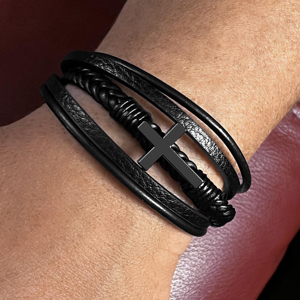 Men's Cross Leather Bracelet - To My Husband