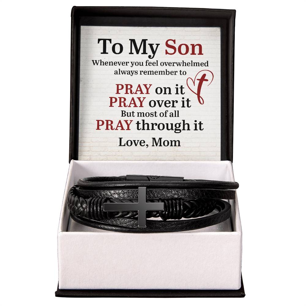 Men's Cross Leather Bracelet - To My Son