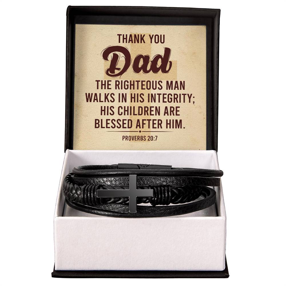 Men's Cross Leather Bracelet - Thank You Dad