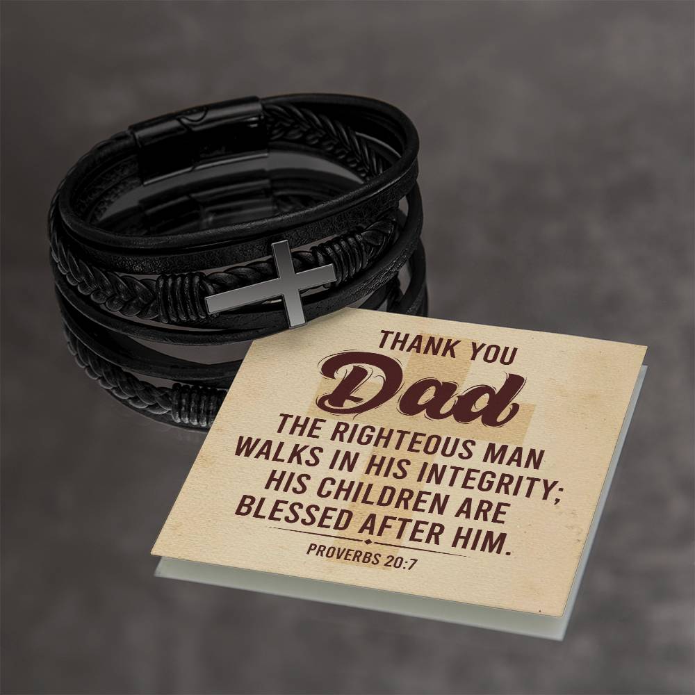 Men's Cross Leather Bracelet - Thank You Dad