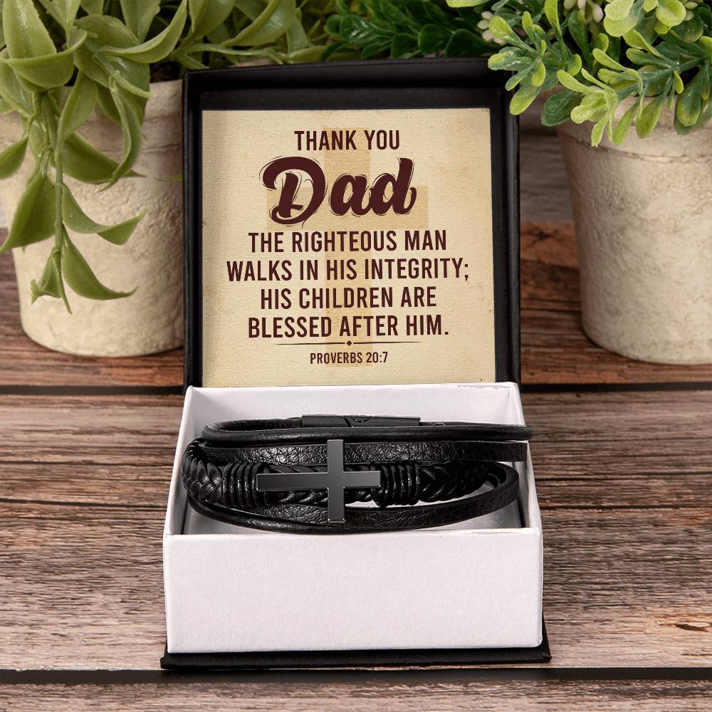 Men's Cross Leather Bracelet - Thank You Dad