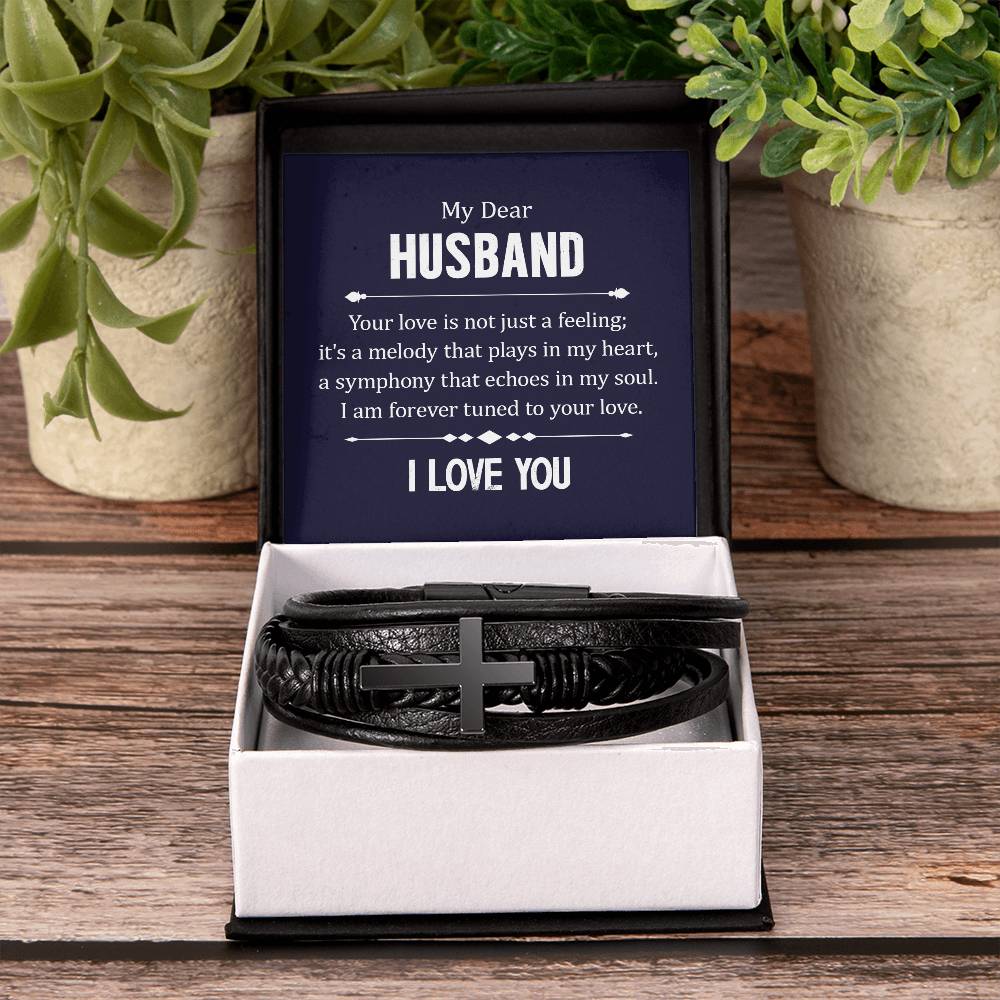 Men's Cross Leather Bracelet - My Dear Husband