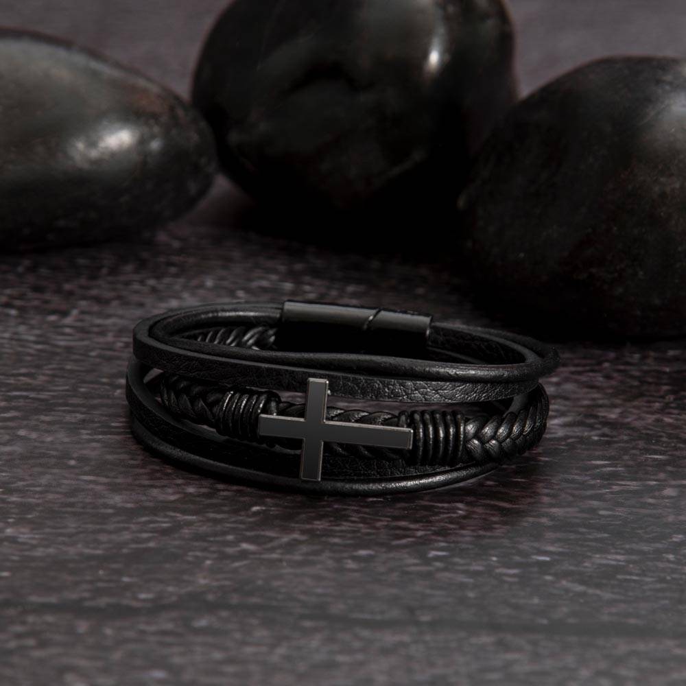 Men's Cross Leather Bracelet - My Dear Husband