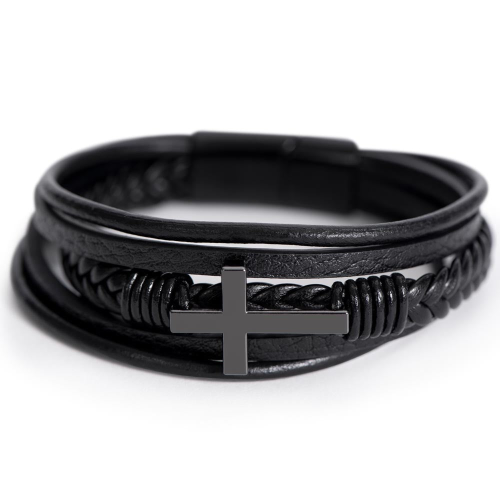 Men's Cross Leather Bracelet - My Dear Husband