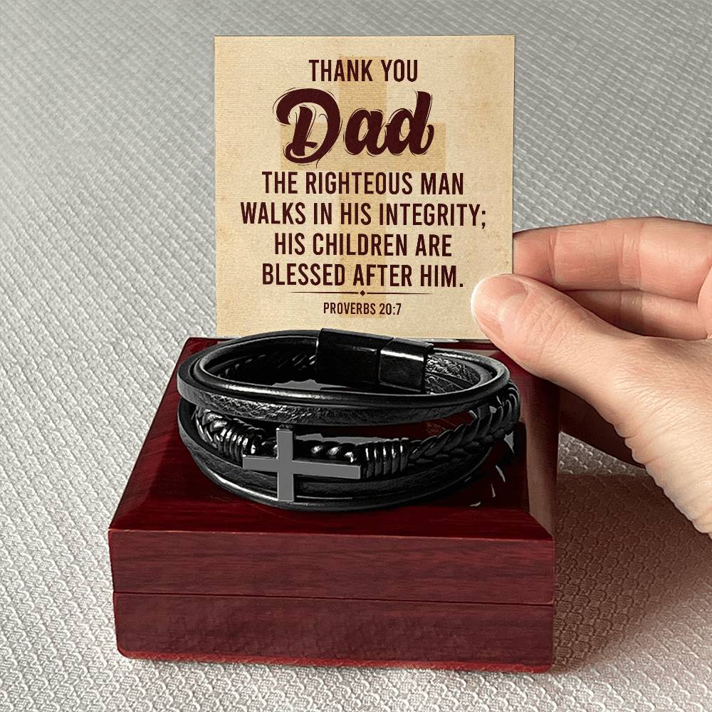 Men's Cross Leather Bracelet - Thank You Dad