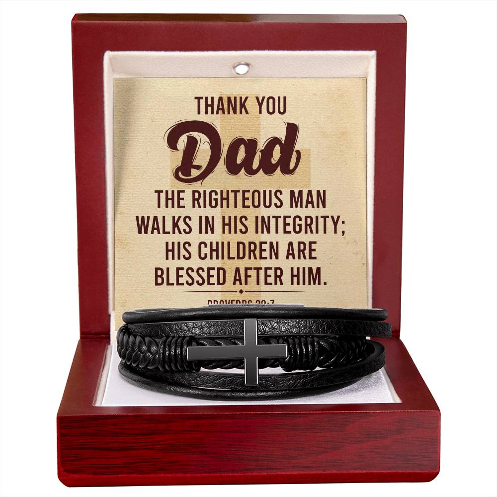 Men's Cross Leather Bracelet - Thank You Dad