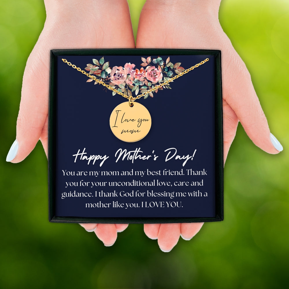 Handwritten Message Necklace - I love You Mom