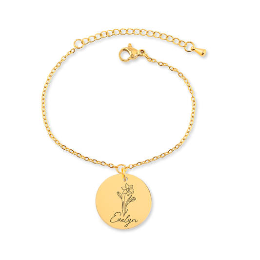 Engraved Birth flower & Name Bracelet