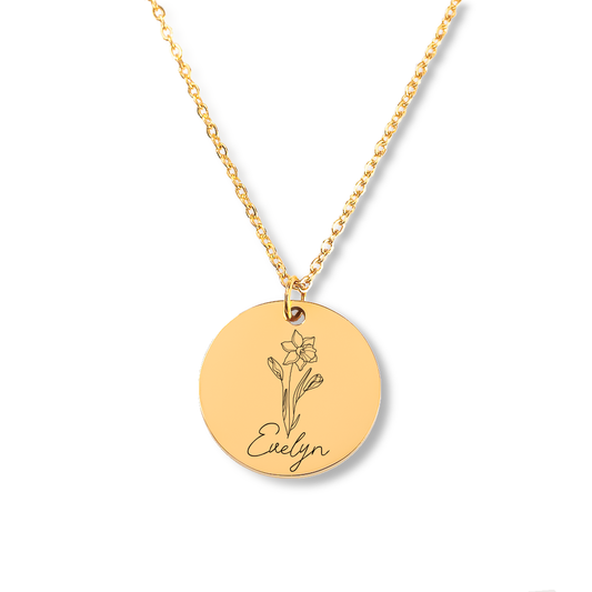 Engraved Name & Birth Flower Necklace