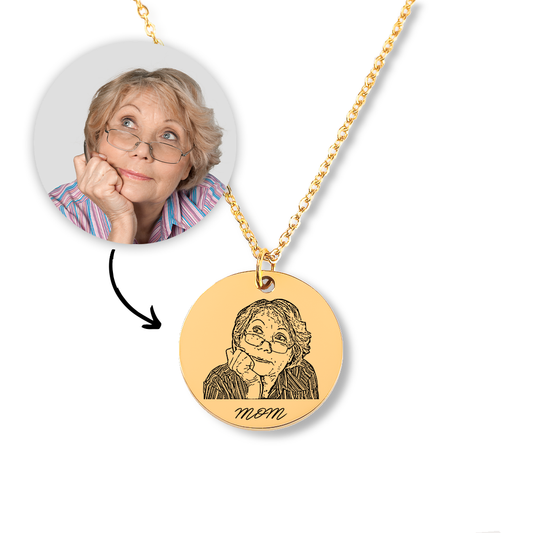 Engraved Human Portrait Pendant Necklace