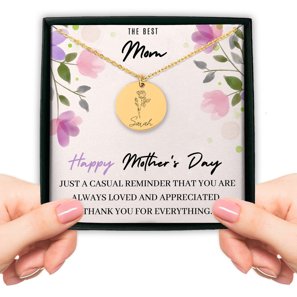 Birthflower Name Necklace - The Best Mom