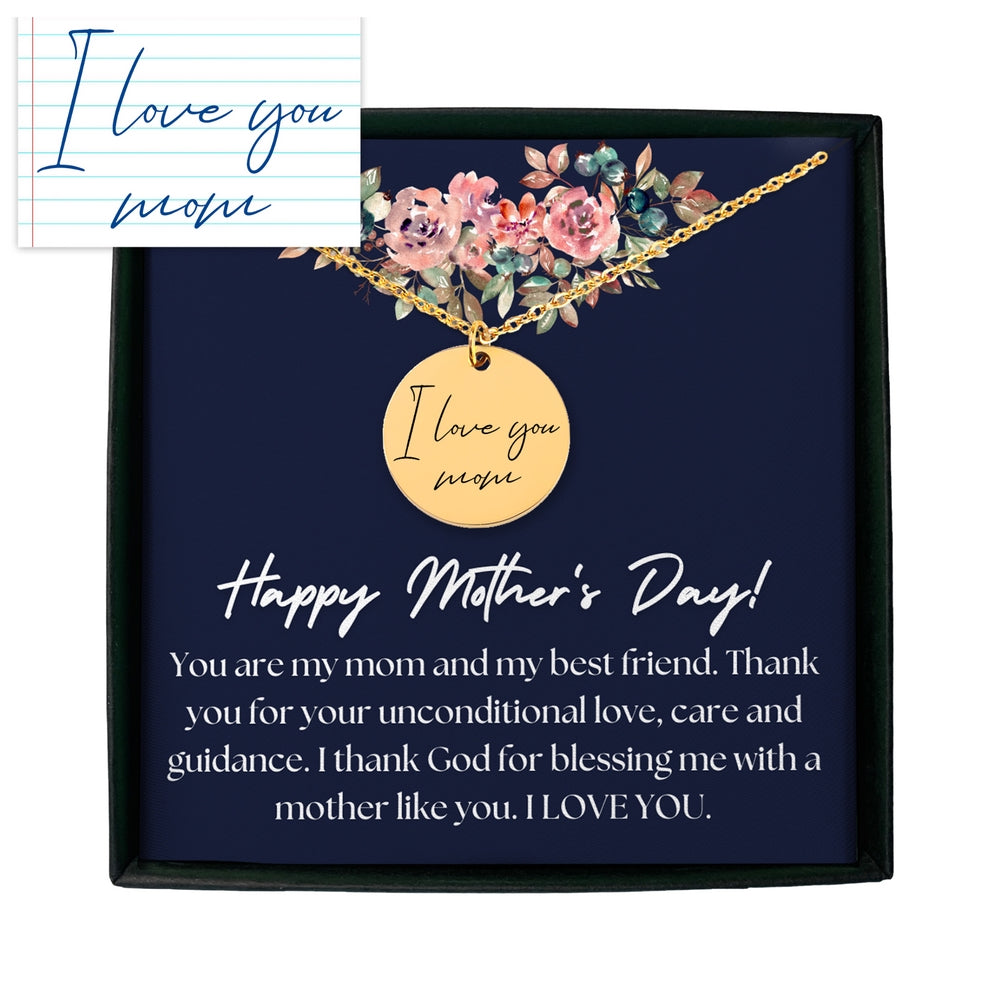 Handwritten Message Necklace - I love You Mom