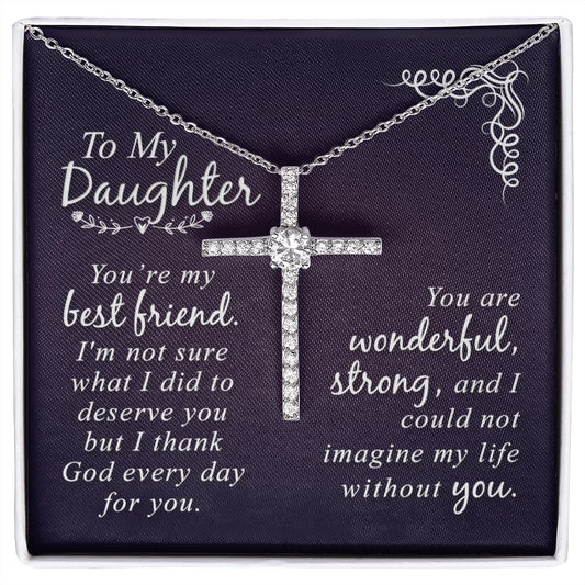 CZ Cross Necklace - To Daughter