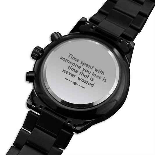 Engraved Design Black Chronograph Watch For Him