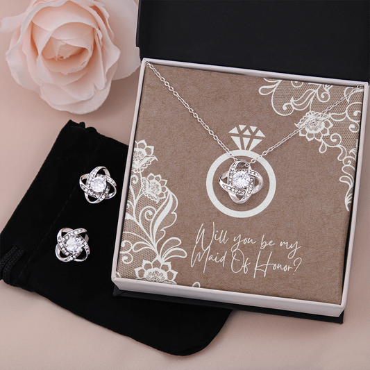 Love Knot Earring & Necklace Set - Maid of Honor Proposal