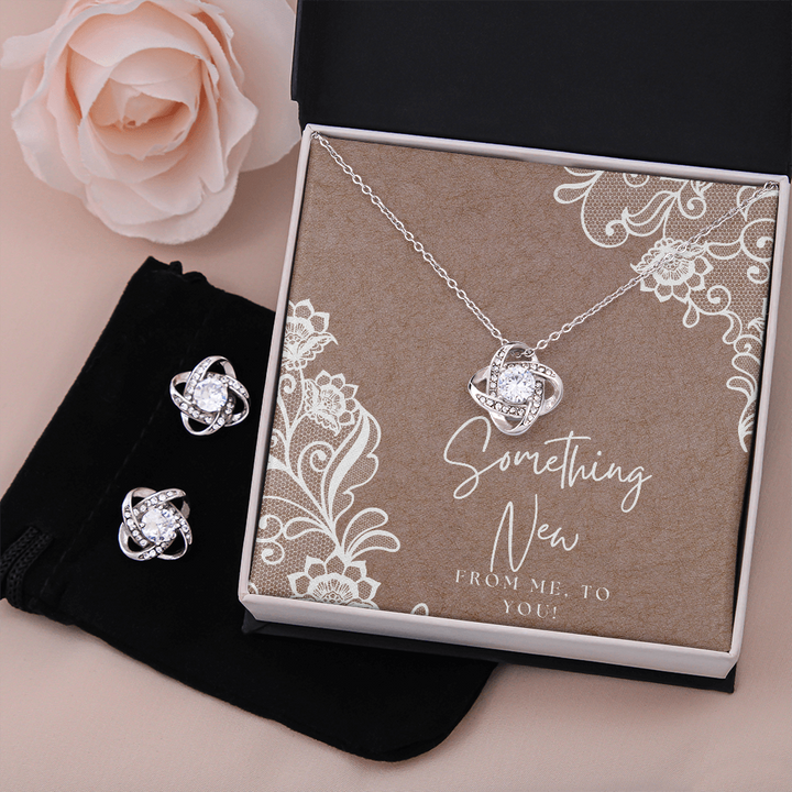 Love Knot Earring & Necklace Set- Bridal Shower Gift- Something New