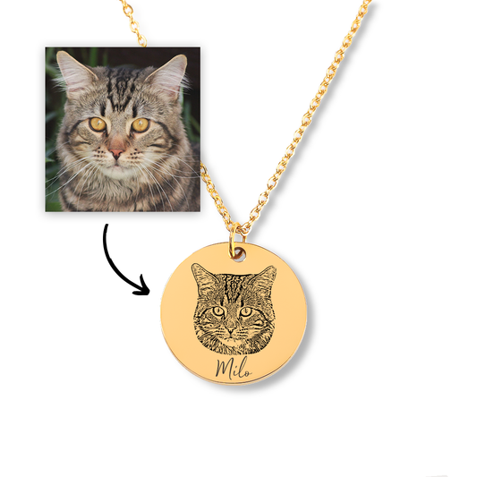 Engraved Cat Portrait Necklace