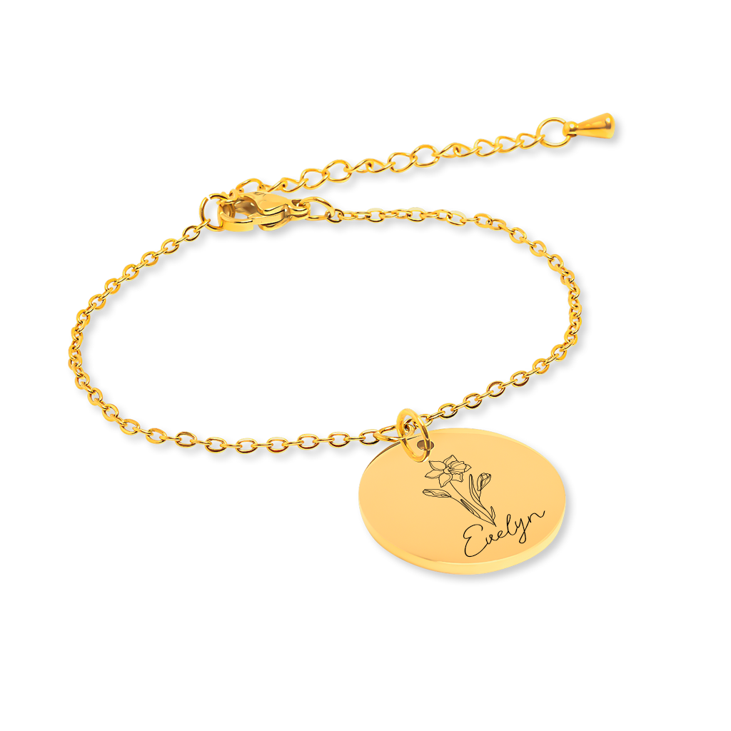 Engraved Birth flower & Name Bracelet