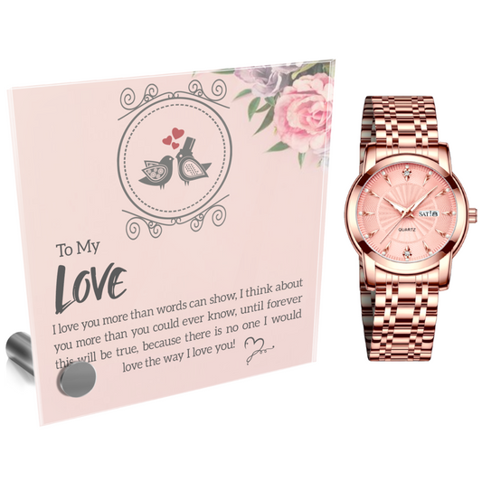 Ladies Rose Gold Watch and Lumenglass Display Message Card Stand Gift Set - To My Love