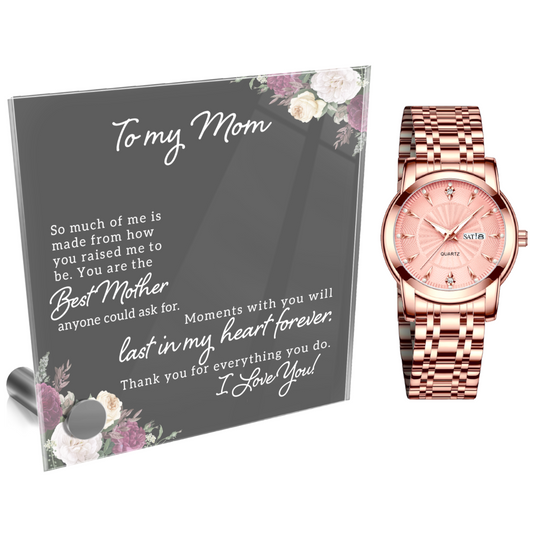 Ladies Rose Gold Watch and Lumenglass Display Message Stand Gift Set - To My Mom