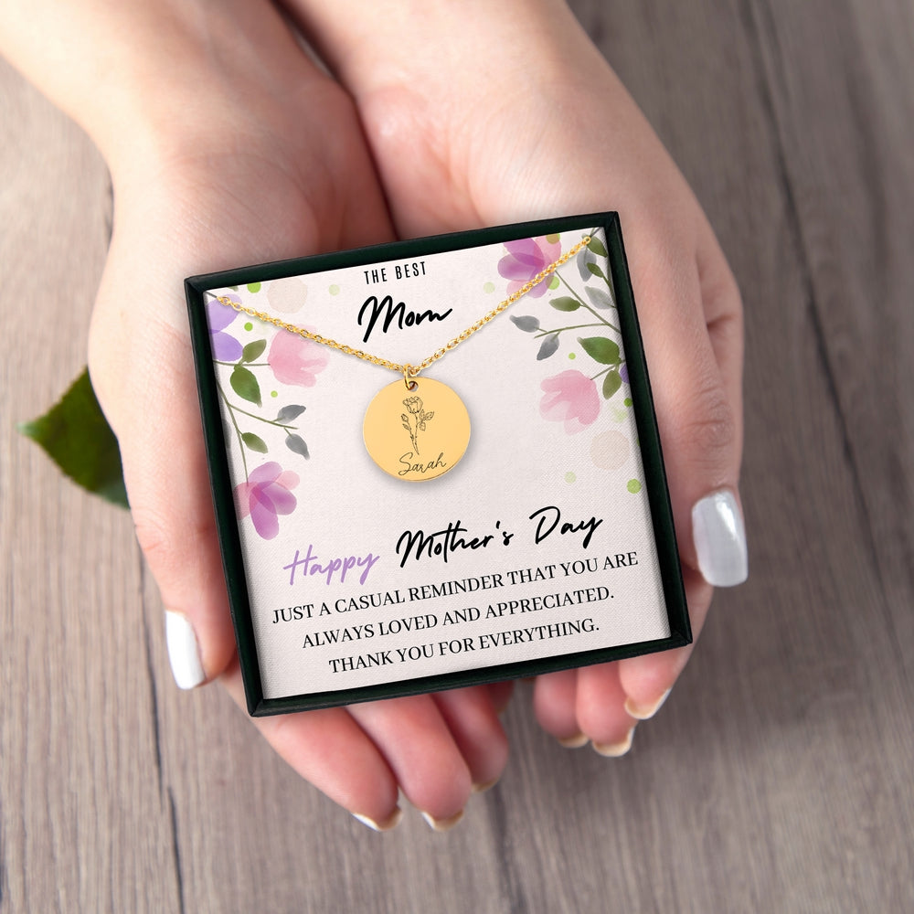 Birthflower Name Necklace - The Best Mom