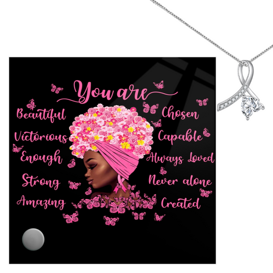 Enchanting Ribbon Necklace With Lumenglass Stand Gift Set For Breast Cancer Awareness