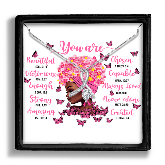 Enchanting Ribbon Necklace With Message Card For Breast Cancer Awareness