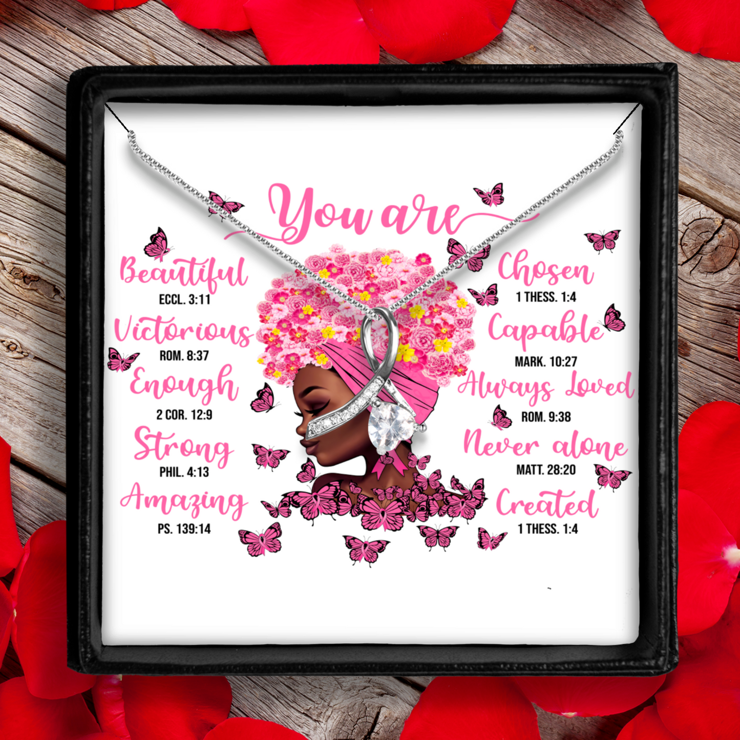 Enchanting Ribbon Necklace With Message Card For Breast Cancer Awareness